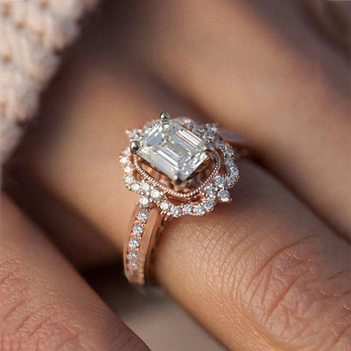 Rectangle Diamond Halo Ring