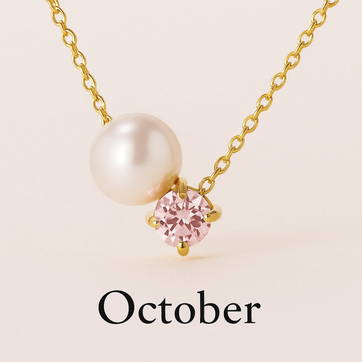 Pearl &amp; Zircon Birthstone Pendant Necklace