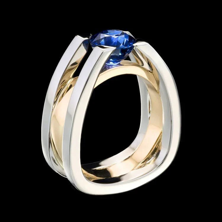 Vintage Blue Zirconia Gold &amp; Silver Ring