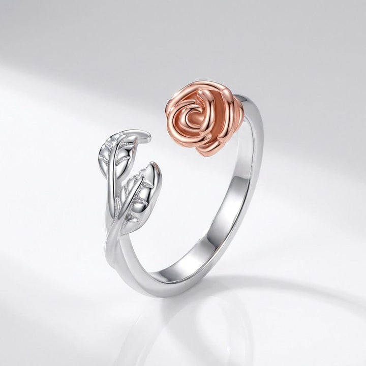 Rose &amp; Thorn Silver Ring - (Adjustable)