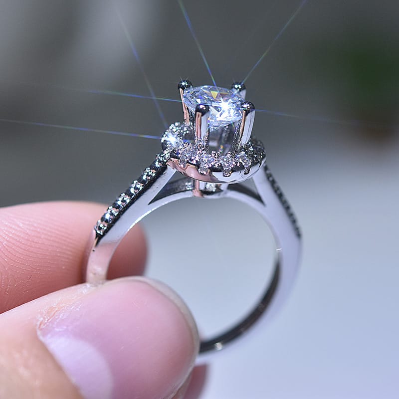 Silver Cushion Diamond Pave Halo Ring