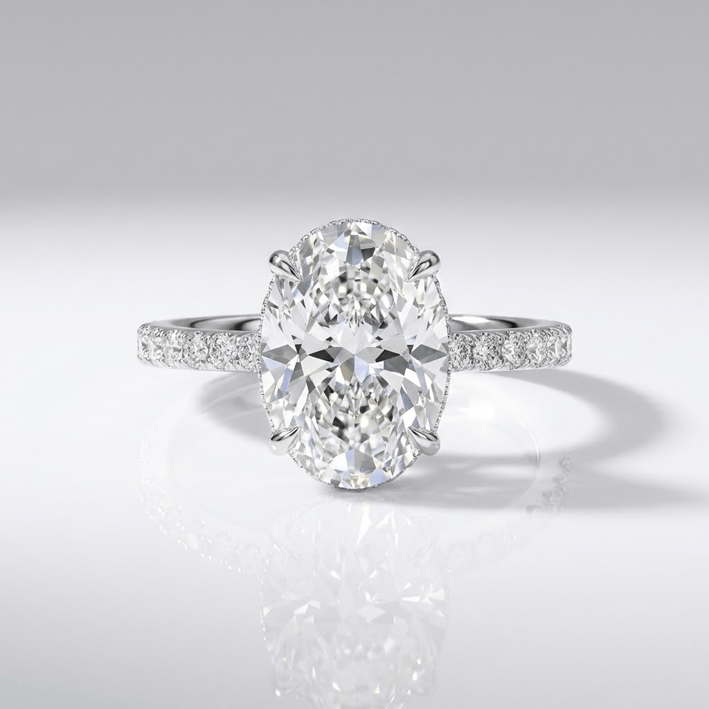 Oval Diamond Silver Elegant Ring
