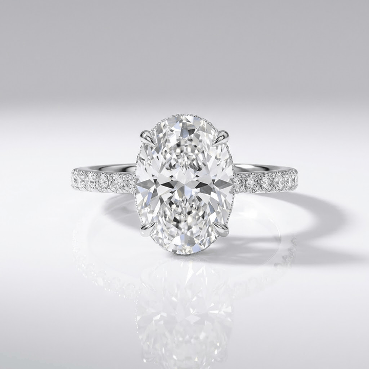 Oval Diamond Silver Elegant Ring