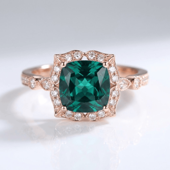 Emerald Rose Gold Halo Ring