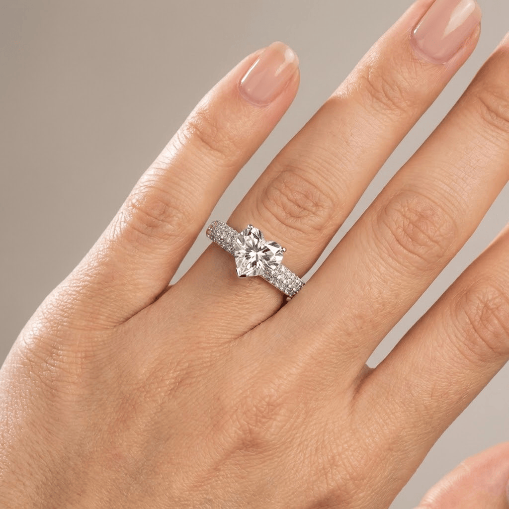 Heart Diamond Silver Pavé Ring