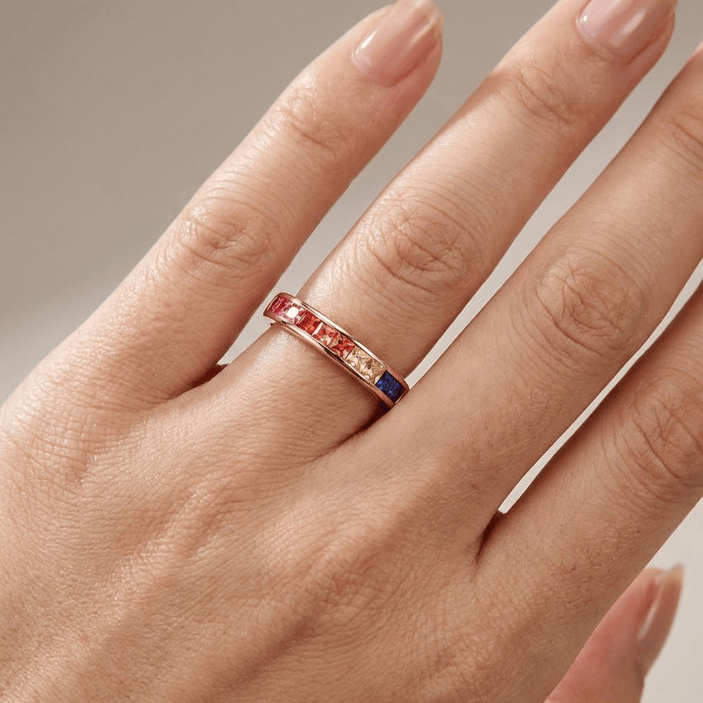 Rainbow Crystal Rose Gold Band Ring