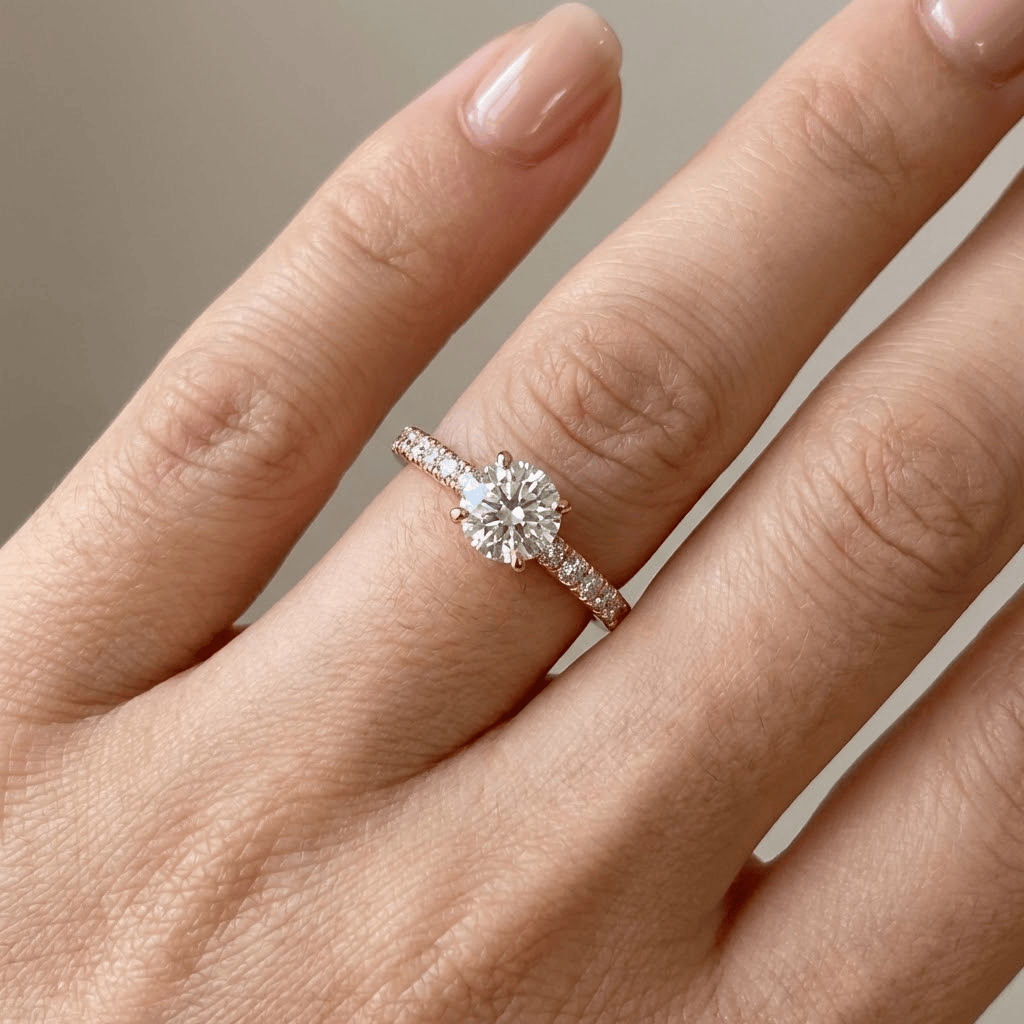 Round Zirconia Rose Gold Pavé Ring