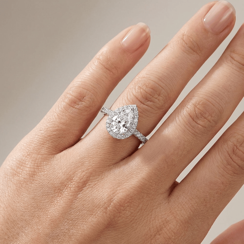 Pear Zirconia Silver Halo Ring