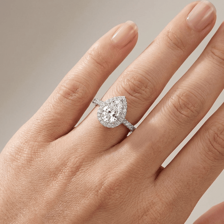 Pear Zirconia Silver Halo Ring