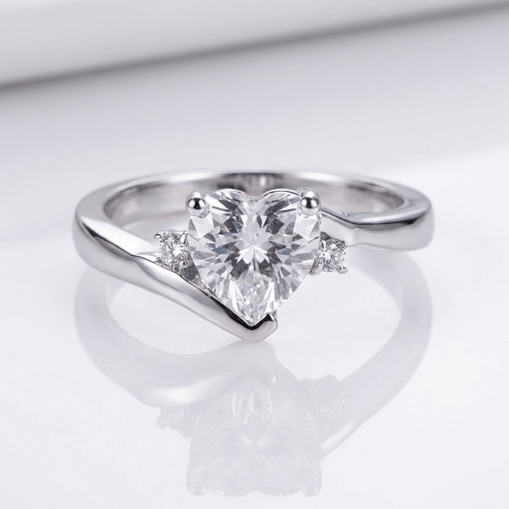 Heart Zirconia Silver Bypass Ring
