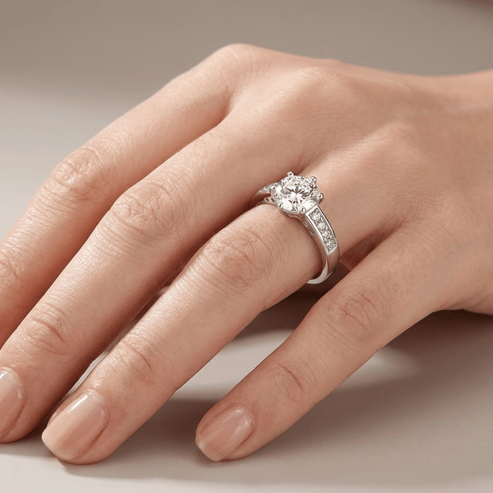 Silver Round Diamond Classic Ring