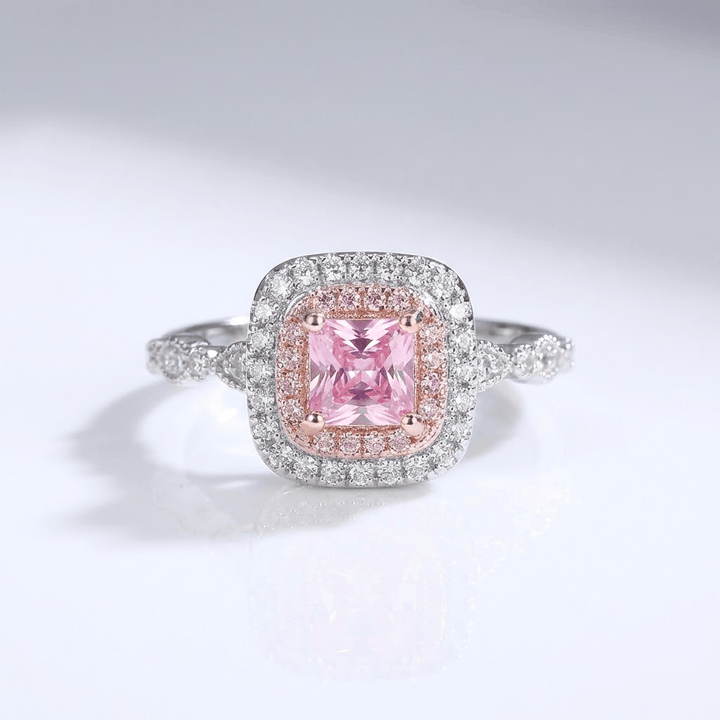 Pink Cushion Zirconia Halo Ring