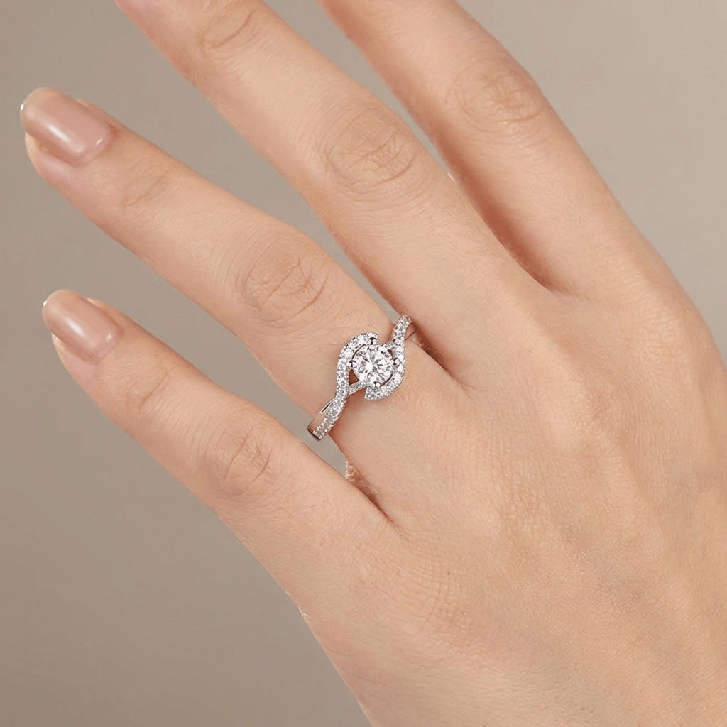 Silver Oval Diamond Twist Ring