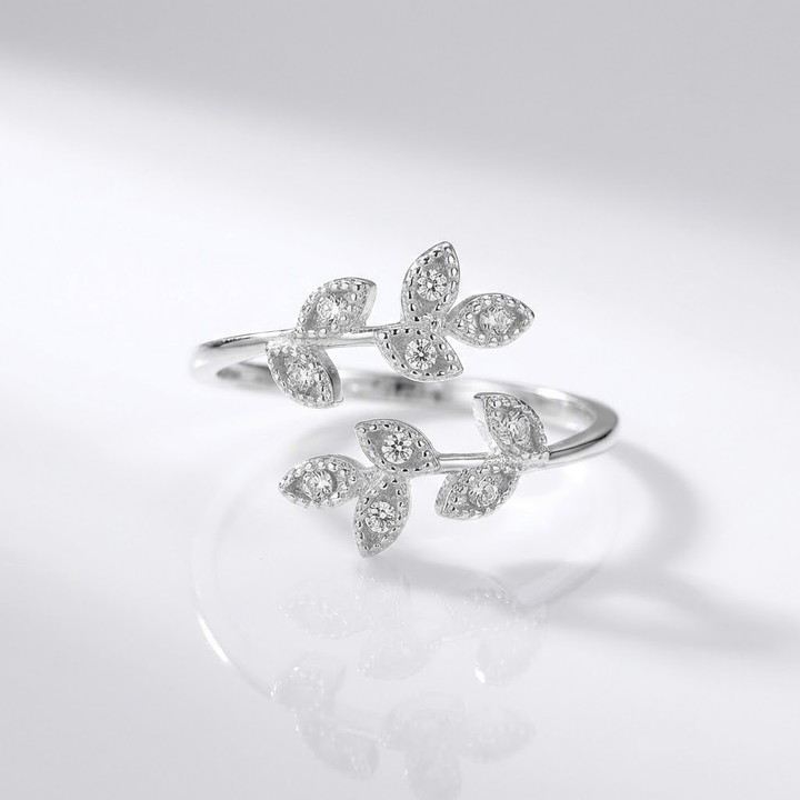 Silver Zirconia Leaf Wrap - (Adjustable)