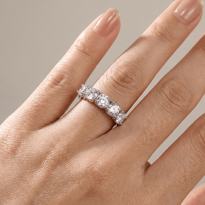 Silver Five Diamond Round Ring