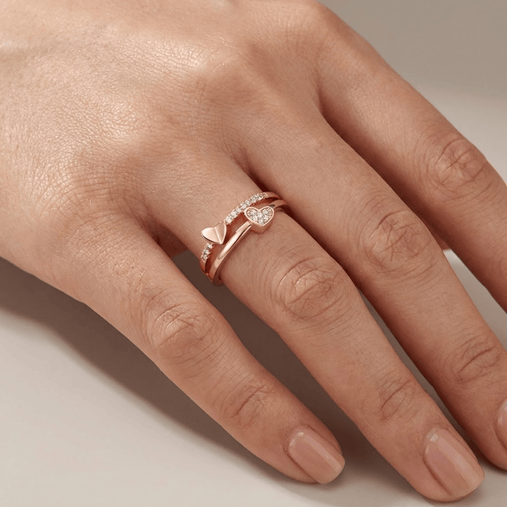 Rose Gold Heart Zirconia - (Adjustable)