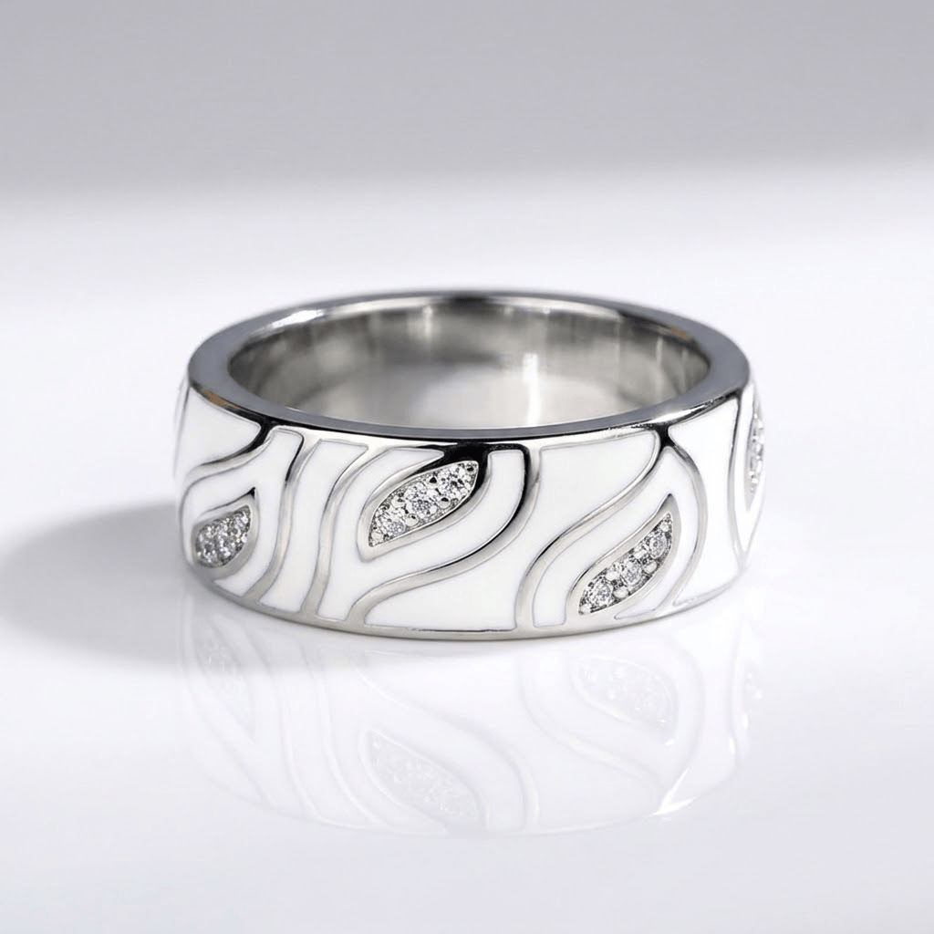 Silver Leaf Zirconia Band Ring