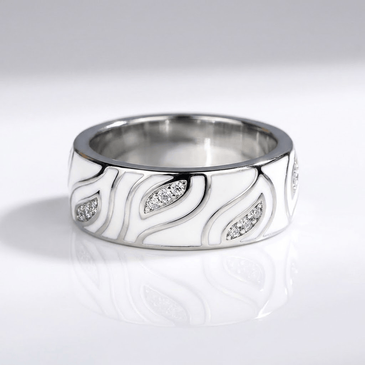 Silver Leaf Zirconia Band Ring