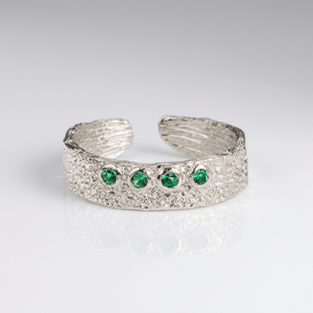 Emerald Textured Cuff Ring - (Adjustable)