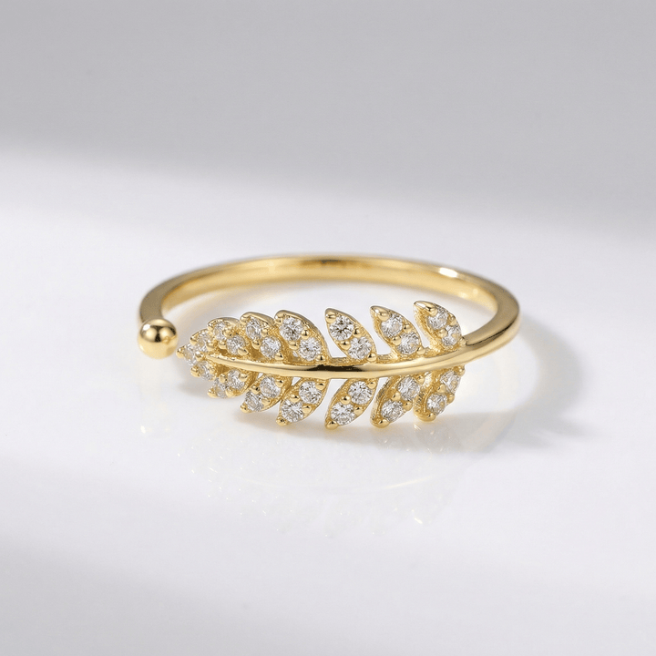 Silver Feather Zirconia Ring - (Adjustable)