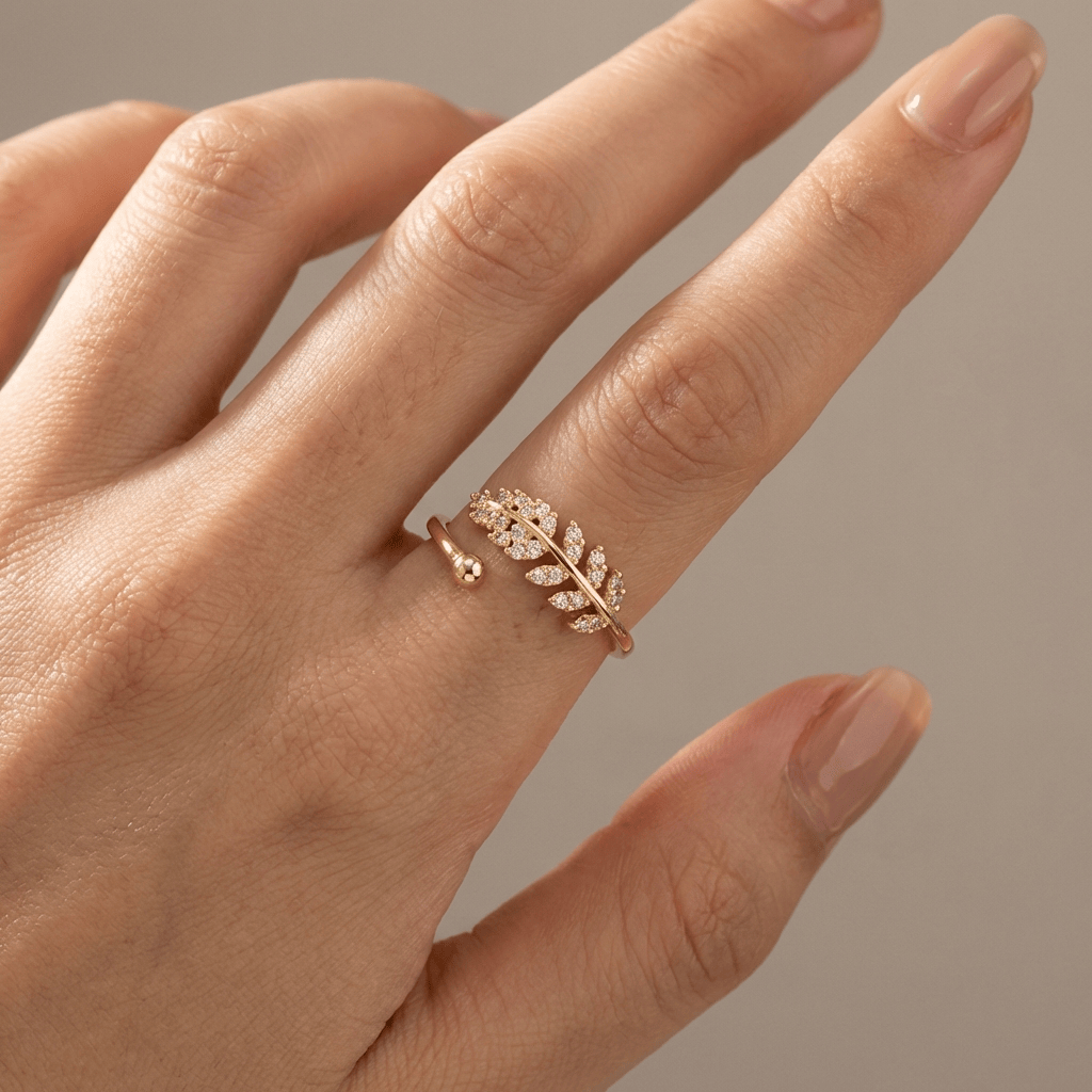 Silver Feather Zirconia Ring - (Adjustable)