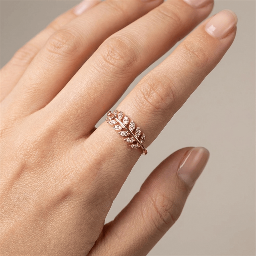 Silver Feather Zirconia Ring - (Adjustable)