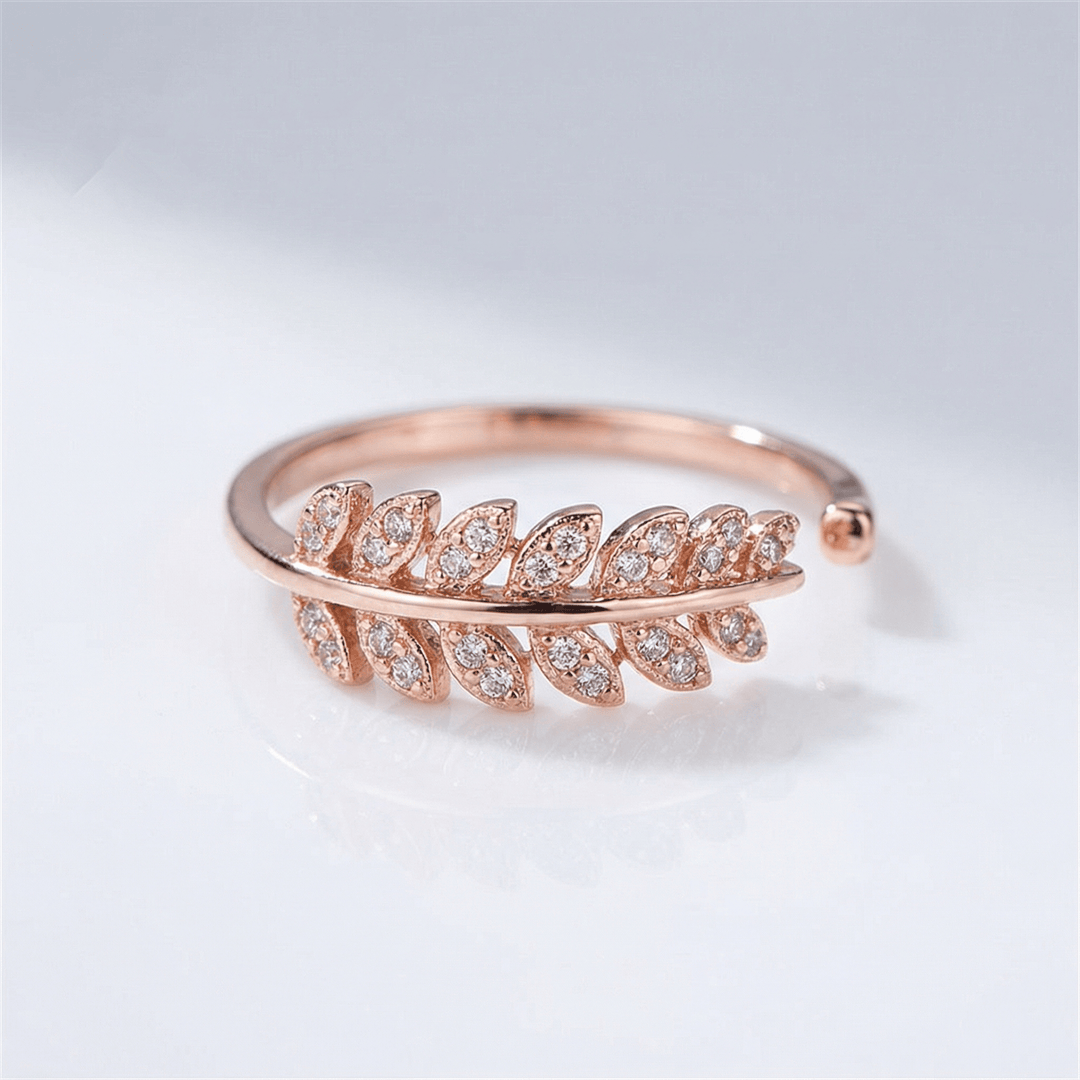 Silver Feather Zirconia Ring - (Adjustable)