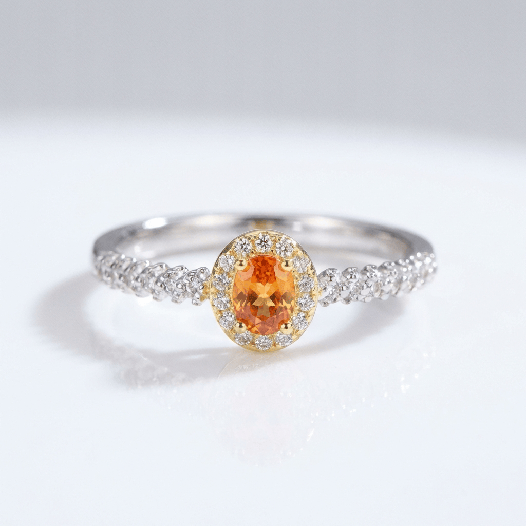 Silver Orange Topaz Halo Ring - (Adjustable)