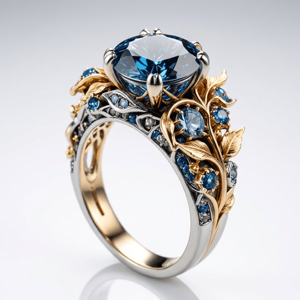 Gold &amp; Blue Topaz Vintage Ring