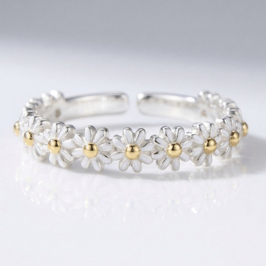 Daisy Cluster Band Ring - (Adjustable)
