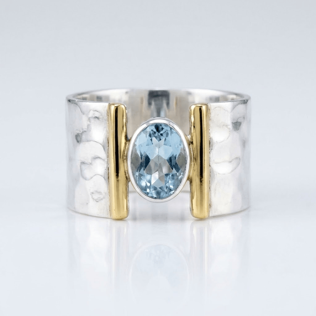Silver Gold Topaz Modern Ring