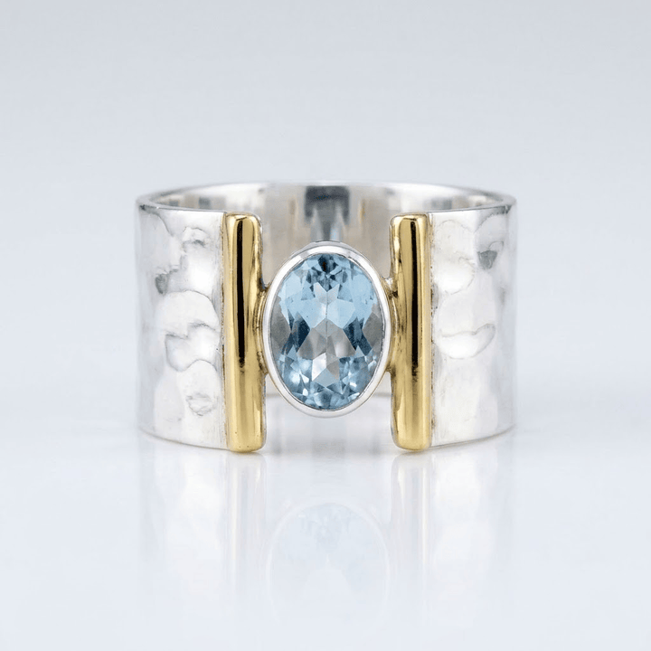 Silver Gold Topaz Modern Ring