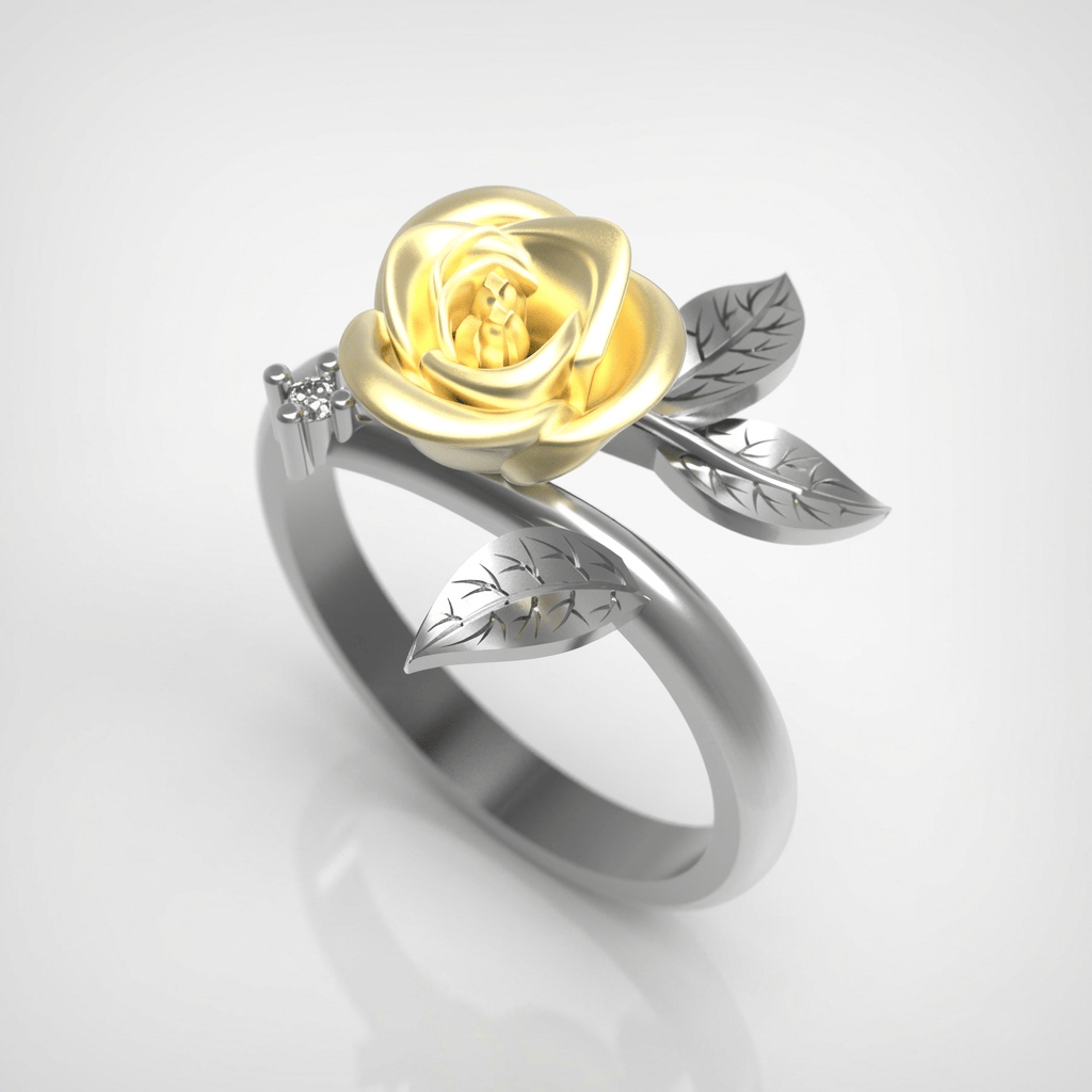 Silver Yellow Rose Ring