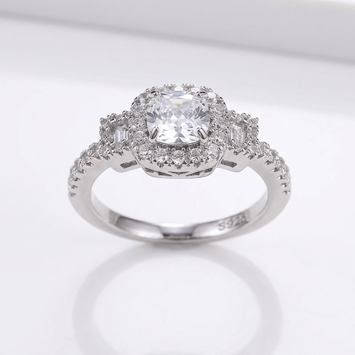 Silver Cushion Diamond Halo Ring