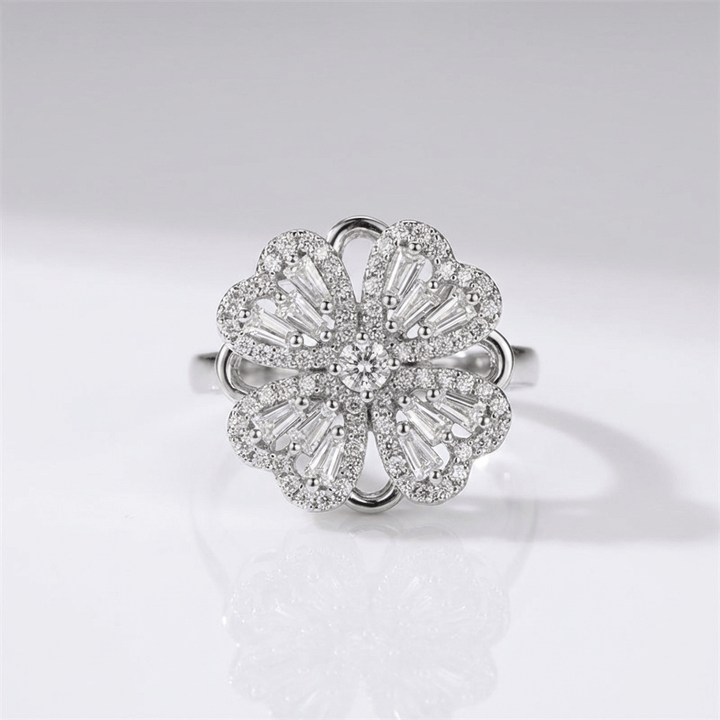 Baguette Zirconia Rotating Flower Ring - (Adjustable)