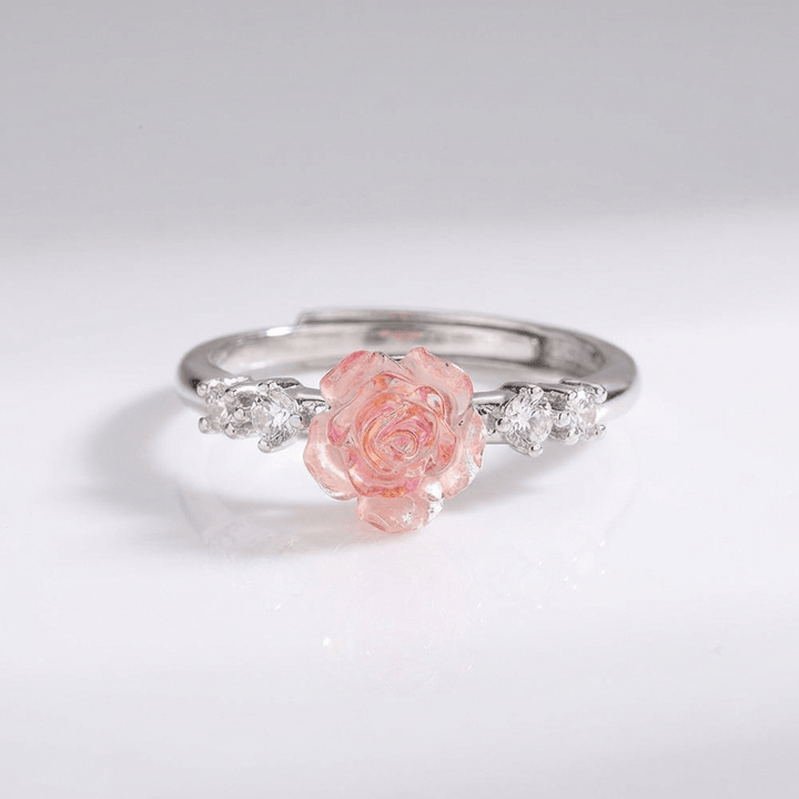 Silver Rose Diamond Ring - (Adjustable)