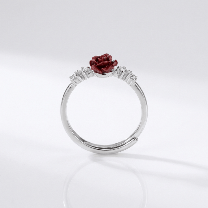 Silver Rose Diamond Ring - (Adjustable)