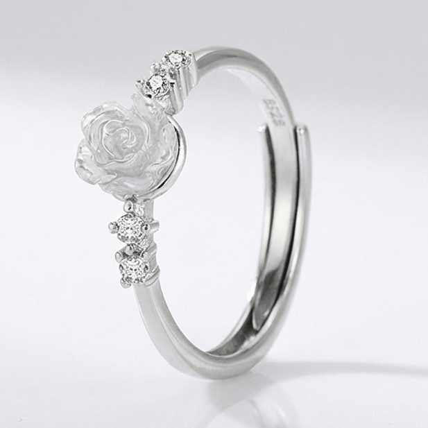 Silver Rose Diamond Ring - (Adjustable)