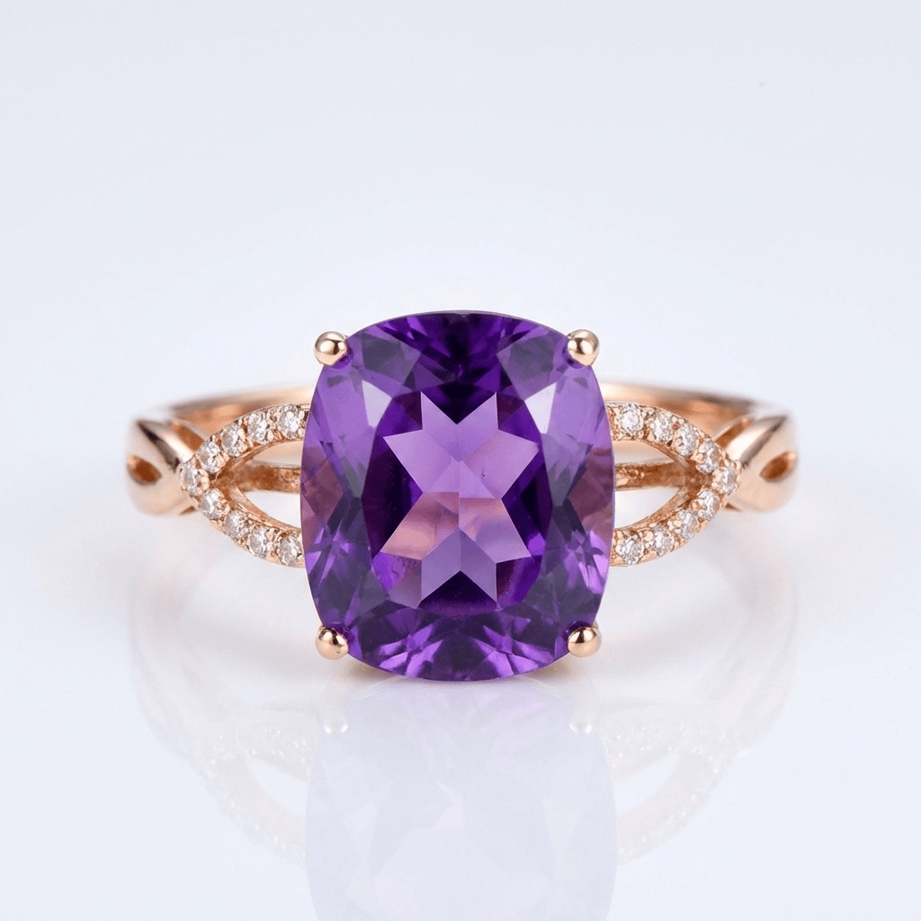 Rose Gold Amethyst Cushion Ring - (Adjustable)