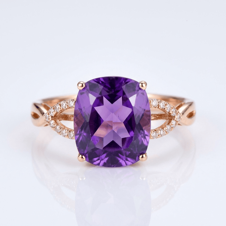 Rose Gold Amethyst Cushion Ring - (Adjustable)