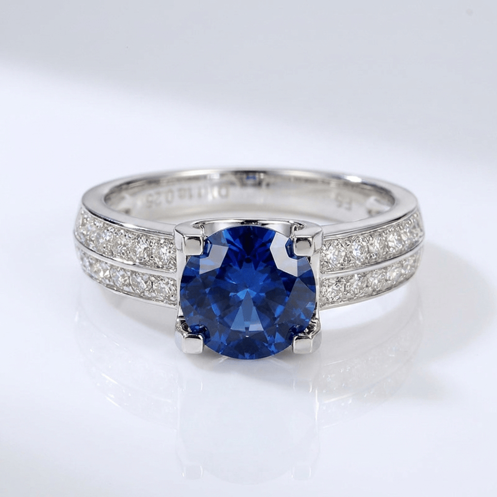 Silver Round Diamond Pave Solitaire Ring - (Adjustable)