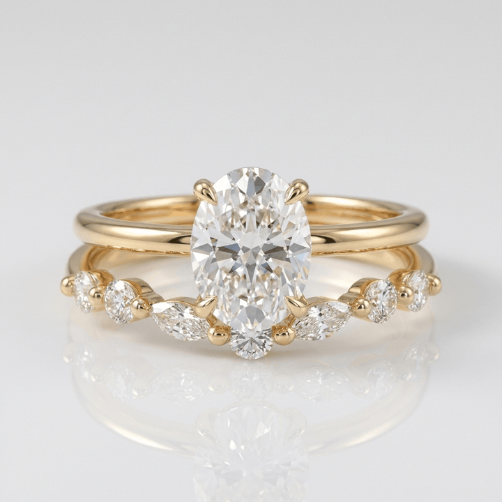 Gold Oval Diamond Marquise Band Set