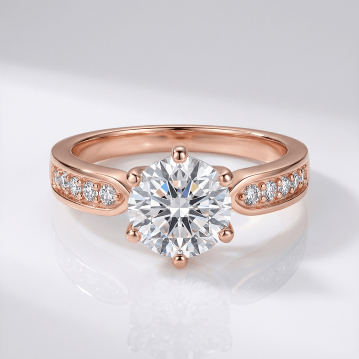 Rose Gold Round Diamond Pave Ring - (Adjustable)