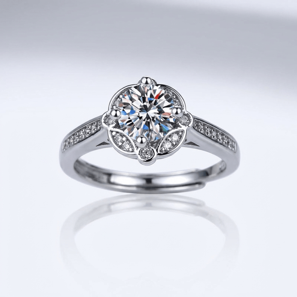 Silver Diamond Bloom Ring - (Adjustable)