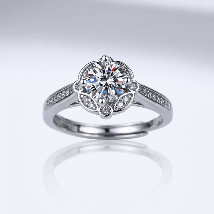 Silver Diamond Bloom Ring - (Adjustable)