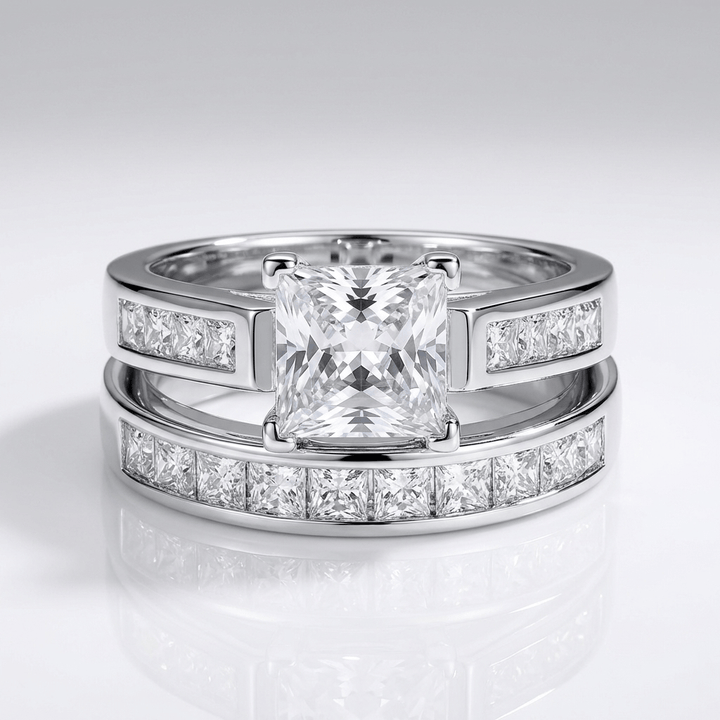 Silver Square Zirconia Halo Ring