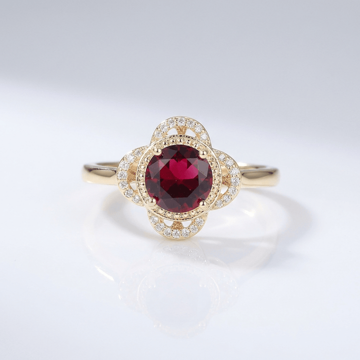 Gold Ruby Diamond Halo Ring