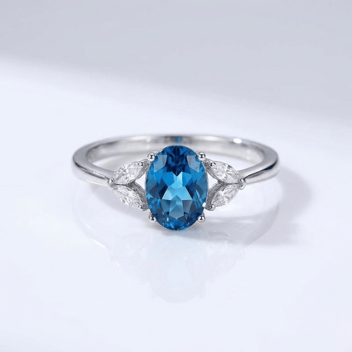 Silver Blue Topaz Oval Ring - (Adjustable)