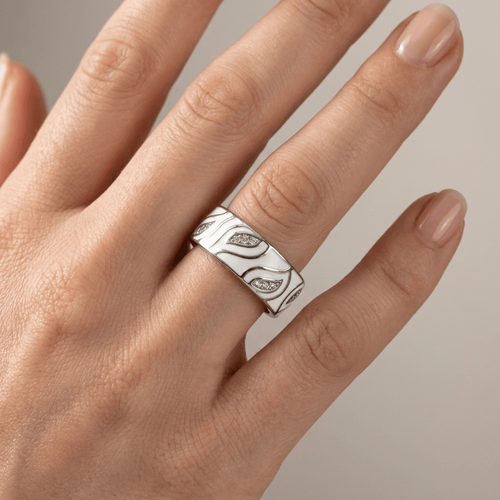 Silver Leaf Zirconia Band Ring