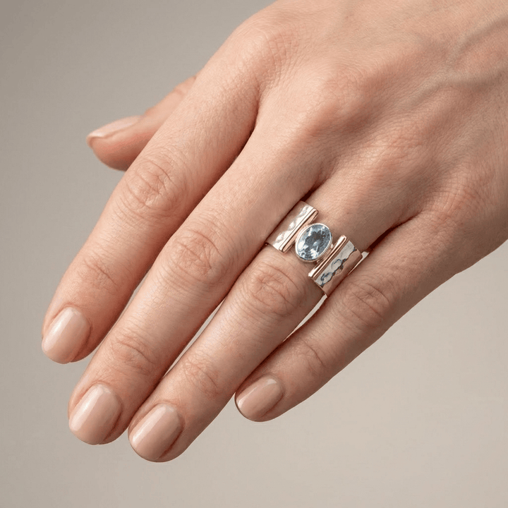 Silver Gold Topaz Modern Ring